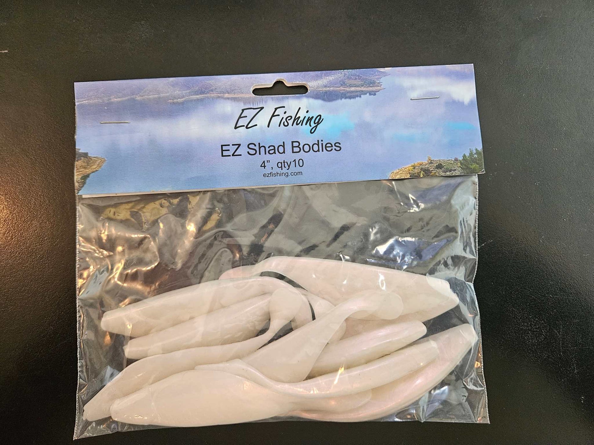 A package of 10 EZ Fishing, Pearl Shad Bodies